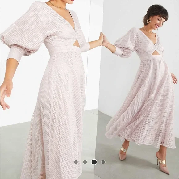 sachin and babi light blue dress ASOS Design Women Dusty Pink Satin Tiered Smock Maxi Dress V-Neck Size 8 UK  12